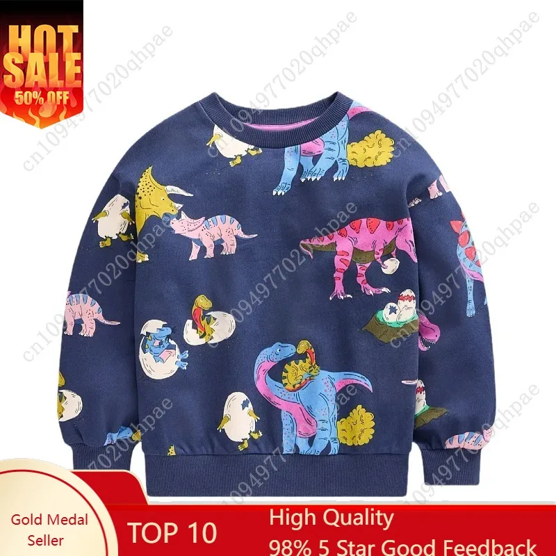 

Свитшоты для мальчиков Jumping Meters 2-7T с принтом динозавров и животных, с длинными рукавами, с капюшоном, спортивные рубашки, осенне-весенняя одежда