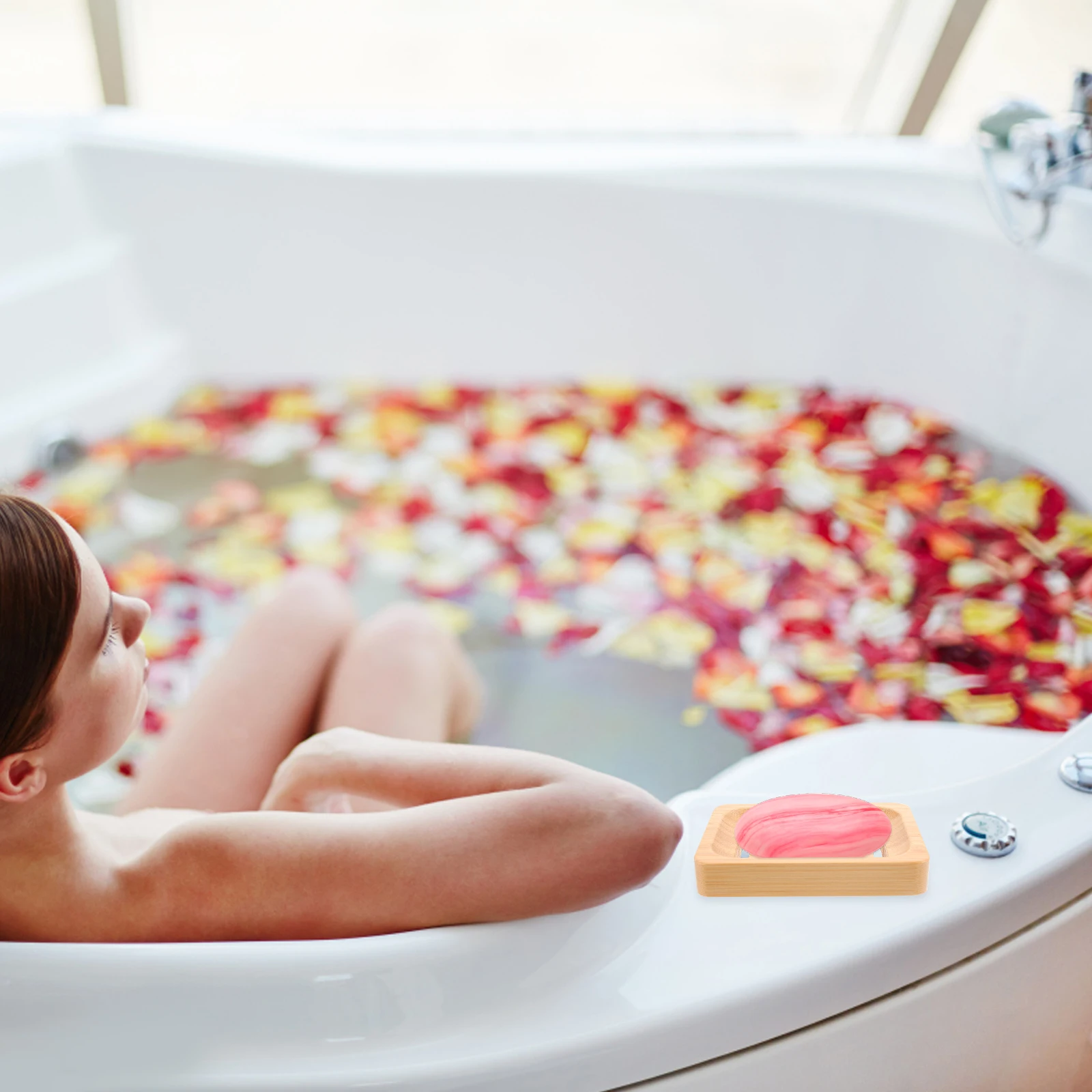 

1pc Bamboo Dish With Drain Design For Bathroom Shower Kitchen Sink Storage Holder Soap Tray Bamboo Soap Container