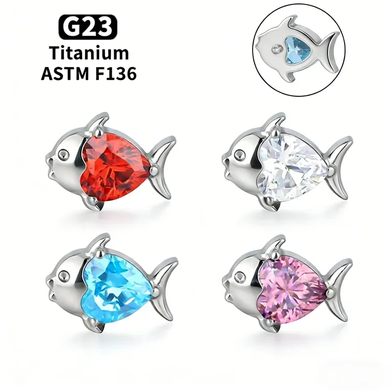 G23 Titan Delfin Lippenpiercing 16G Herz Zirkonia Labret Tragus Helix Knorpel Ohrring Schmuck für Nasenpiercing Ringe – Detail 2