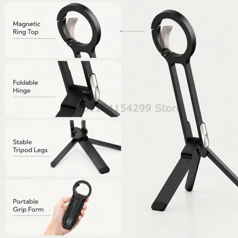 Pocket Magnetic Phone Holder Multifunctional Foldable Tripod Horizontal and Vertical Handheld Photography Live Streaming Stand view 2