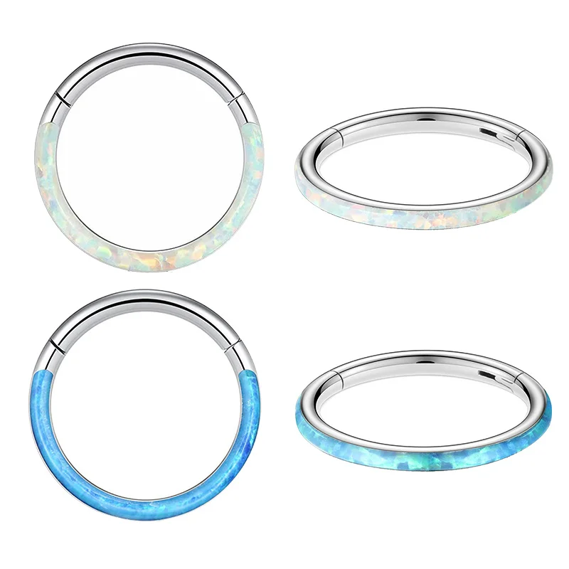 

1Pc 16G Titanium 8/10mm Opal Nose Ring Hoop Septum Clicker Hinged Segment Ear Cartilage Tragus Helix Lip Piercing Body Jewelry