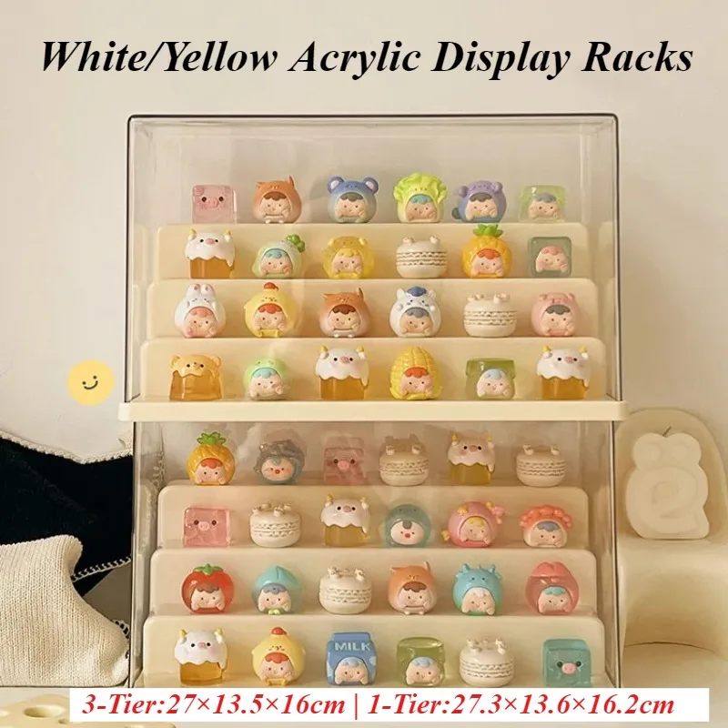 3-Tier 1-Tier White Yellow Acrylic Display Box for Figurines Dustproof Stackable Storage Organizer Hot Sale