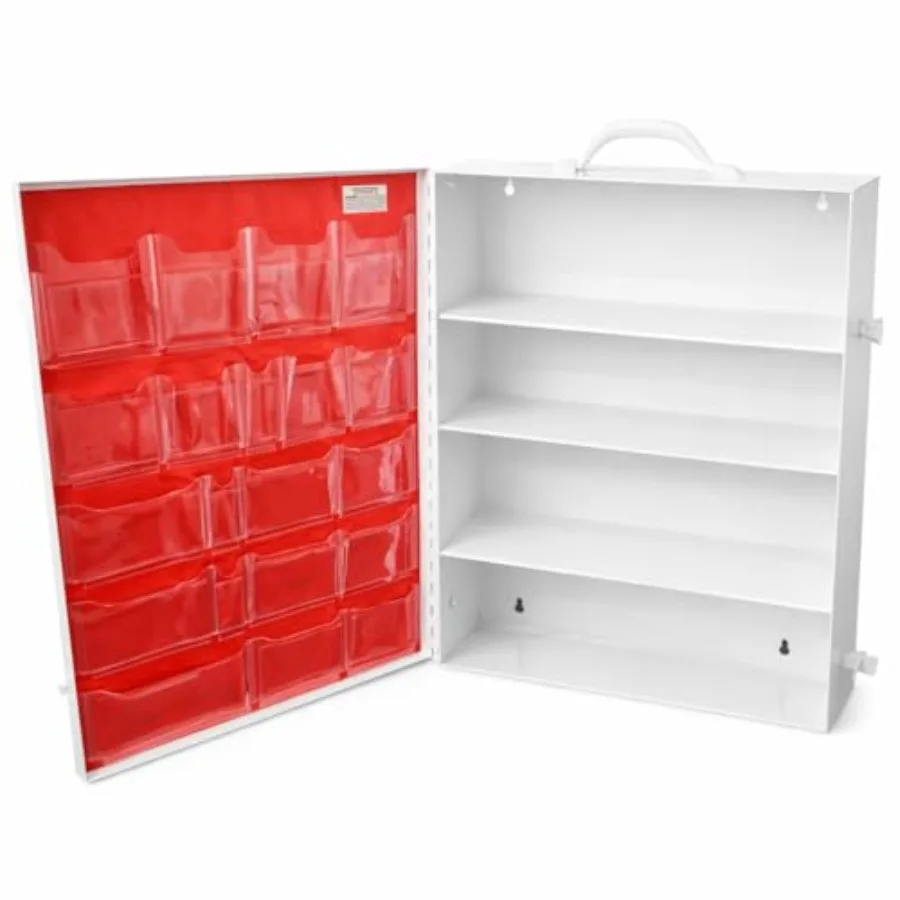 

Rapid Care Metal First Aid Cabinet Empty Wall Mountable Steel First Aid Kit with Door Pouches for Home and Workplace Safety