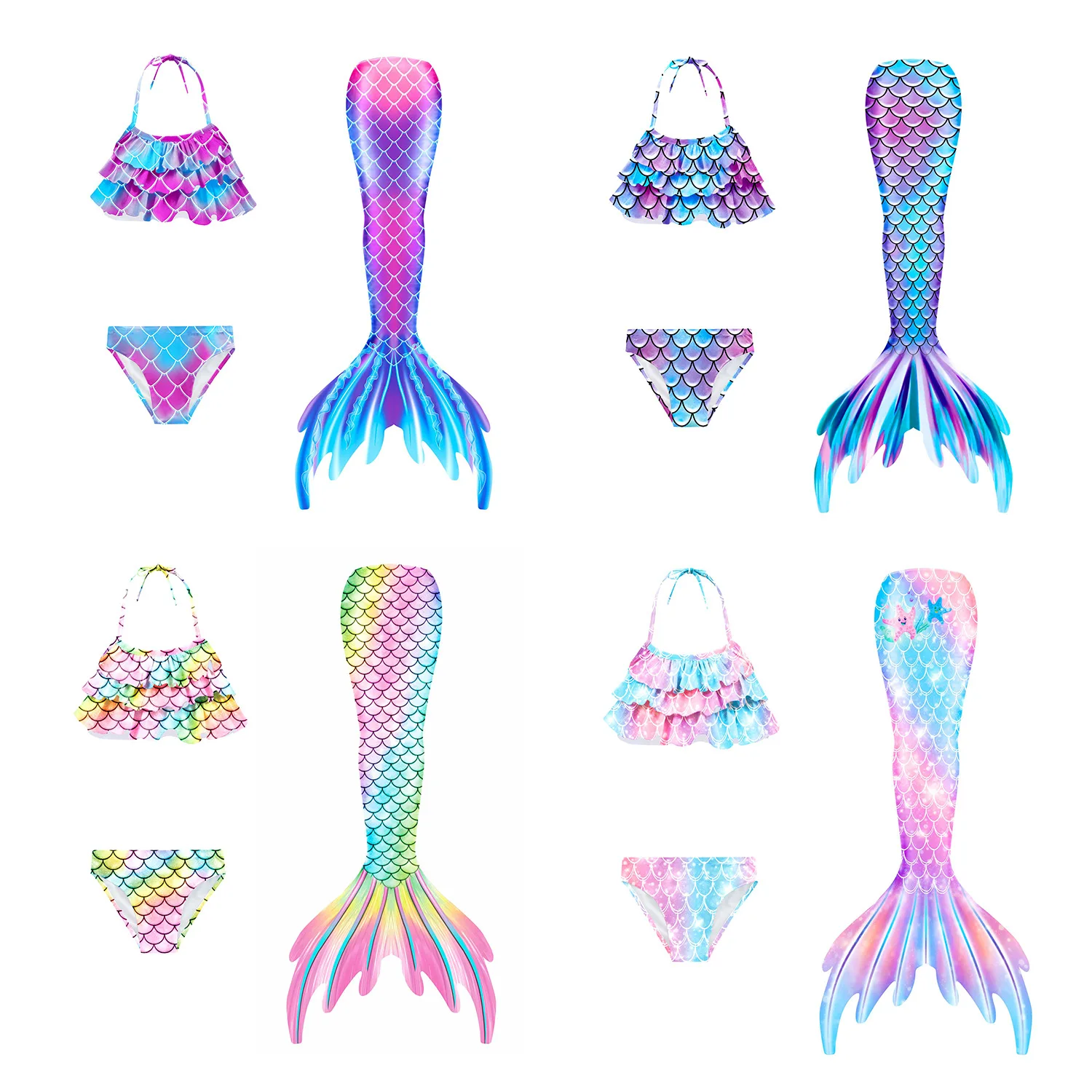 

Baby Girls Swimsuit 3pcs Mermaid Tails Swimwear for Kids Toddler Bikini Set Cartoon Infant Bathing Suit 3 4 6 8 10 Years