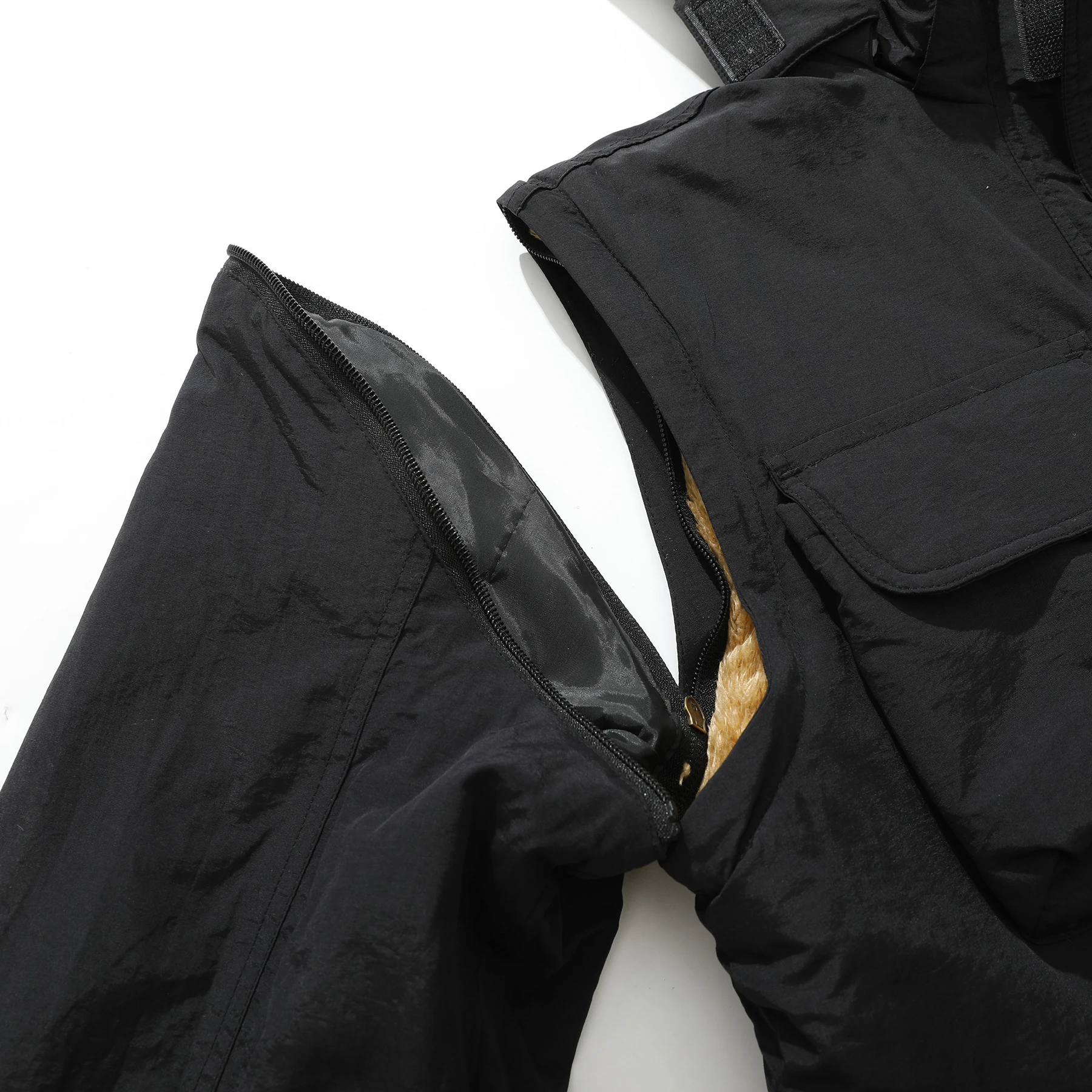 سترة بغطاء للرأس وقابلة للفصل وأكمام قابلة للفصل، معطف شتوي دافئ متعدد الجيوب #3