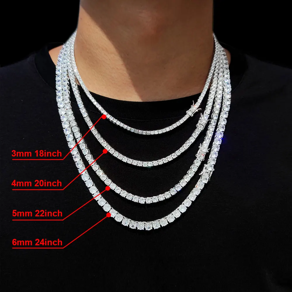 Hip-Hop 1 Row Cz Tennis Chain Necklace Cubic Zircon Iced Out 3Mm 4Mm 5Mm 6Mm 18/K Rapper Necklace Drop Shipping Luxury Jewelry