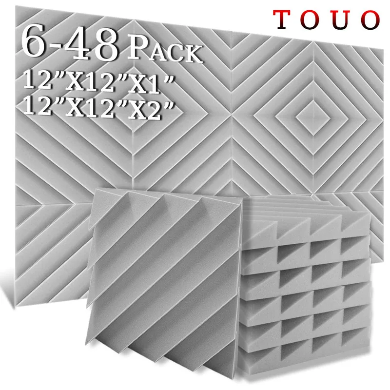 

TOUO Acoustic Foam 6-48 Pcs Flame-Retardant Wall Panels Diamond Groove Sponge Pad Soundproof Material Studio Acoustic Treatment