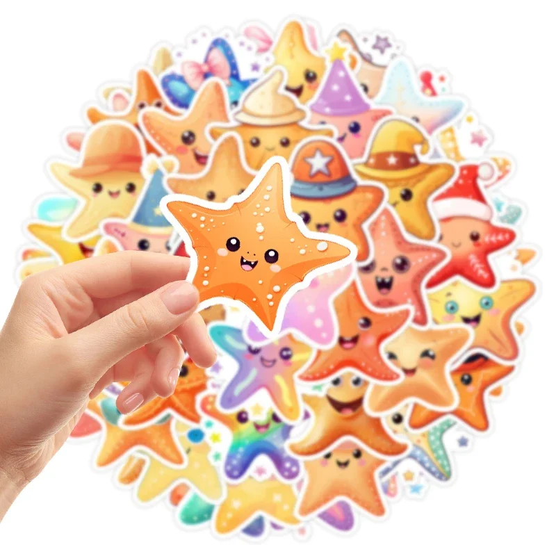50PCS Cartoon Stars Stickers Colorful Vinyl Waterproof Decals Aesthetic Trendy Star Graffiti for DIY Craft