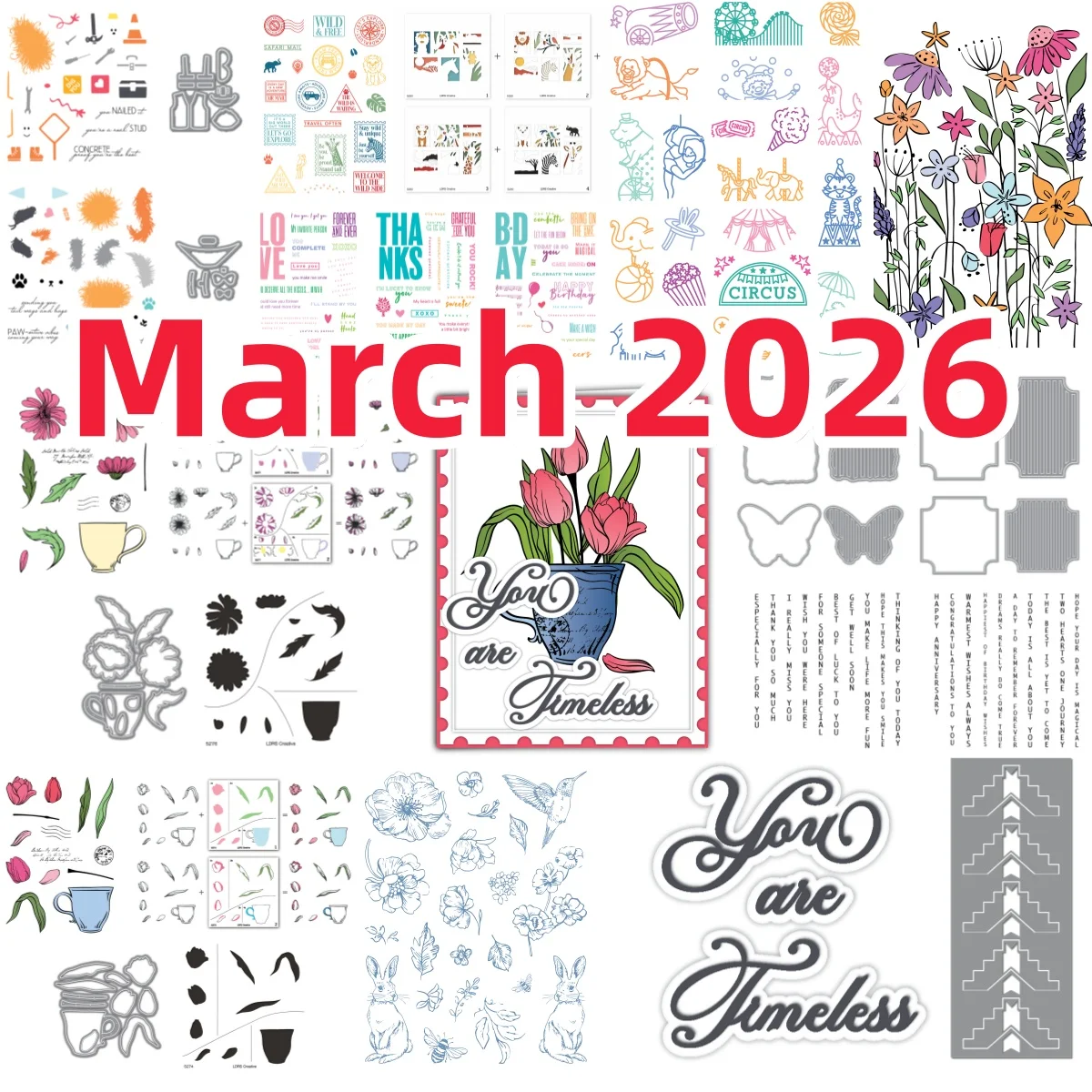 Postage Collage Tulips Daisies Butterfly Metal Cutting Dies Clear Stamps Stencil for DIY Making Card Scrapbook Embossed 2026