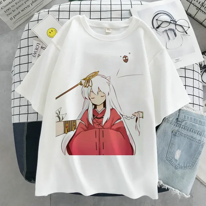 Inuyasha Graphic Print T-shirt Women Tee Harajuku Aesthetic White Top Casual Tshirt Japan Anime Style Y2k Vintage Female T Shirt