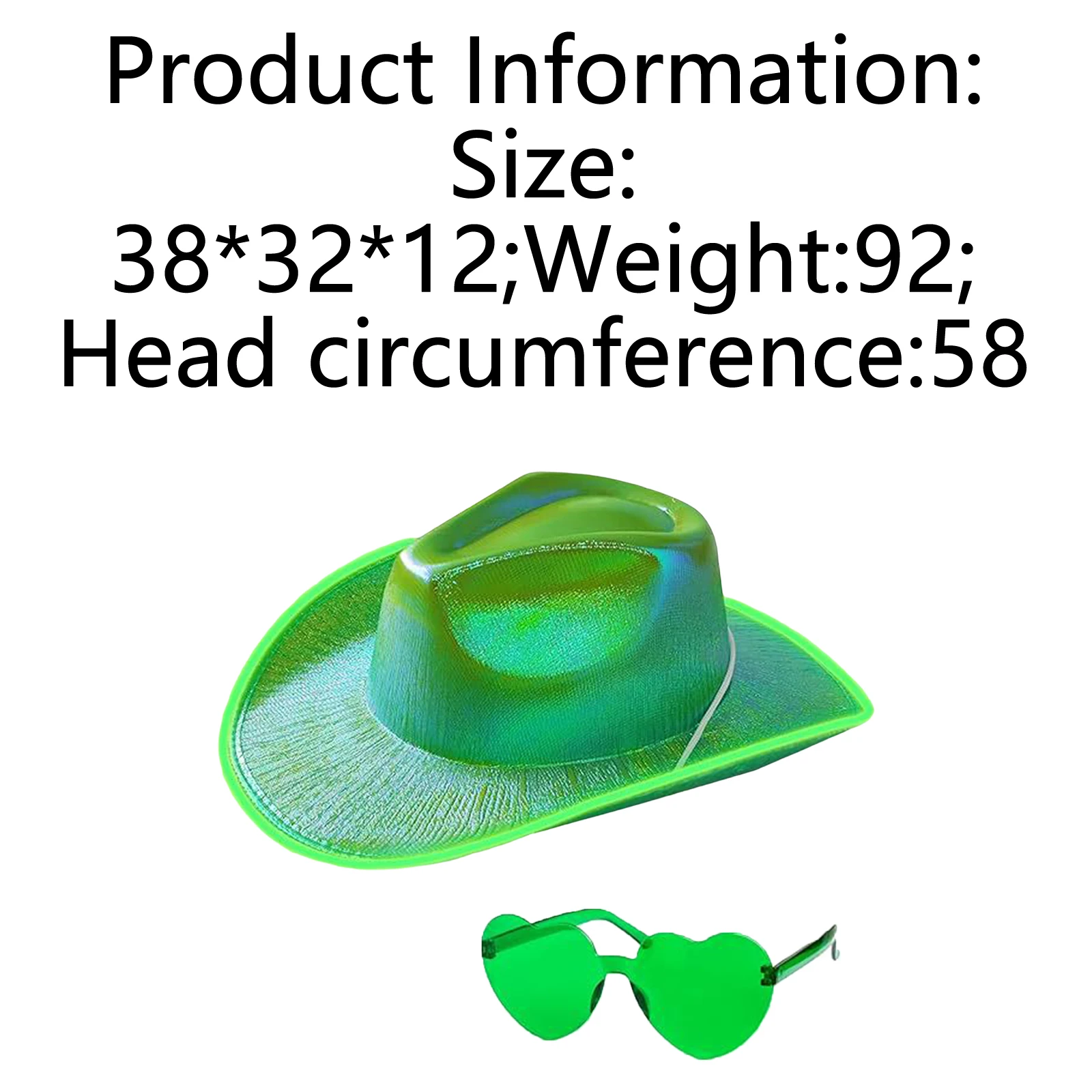 2Pcs Light-Up Cowboy Hat with Heart Shaped Glasses Set for Women Irish Cowgirls Hat St Patrick Day Party Dress Up Accessories view 6