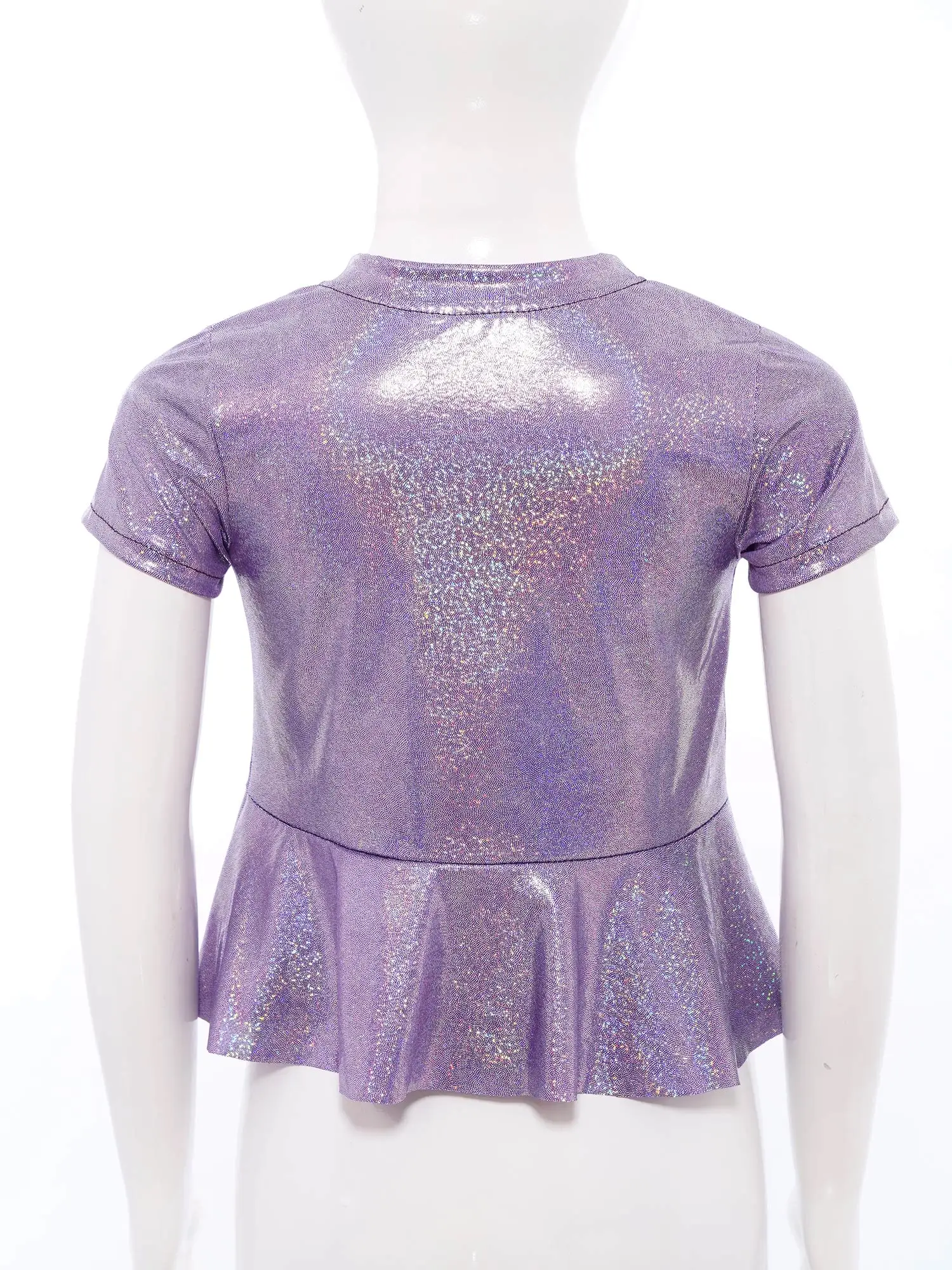 Kinder Mädchen Jazz Dance Top Metallic Schößchen Top Kurzarm T-shirt für Cheerleading Hip Hop Modern Dance Bühne Performance Party