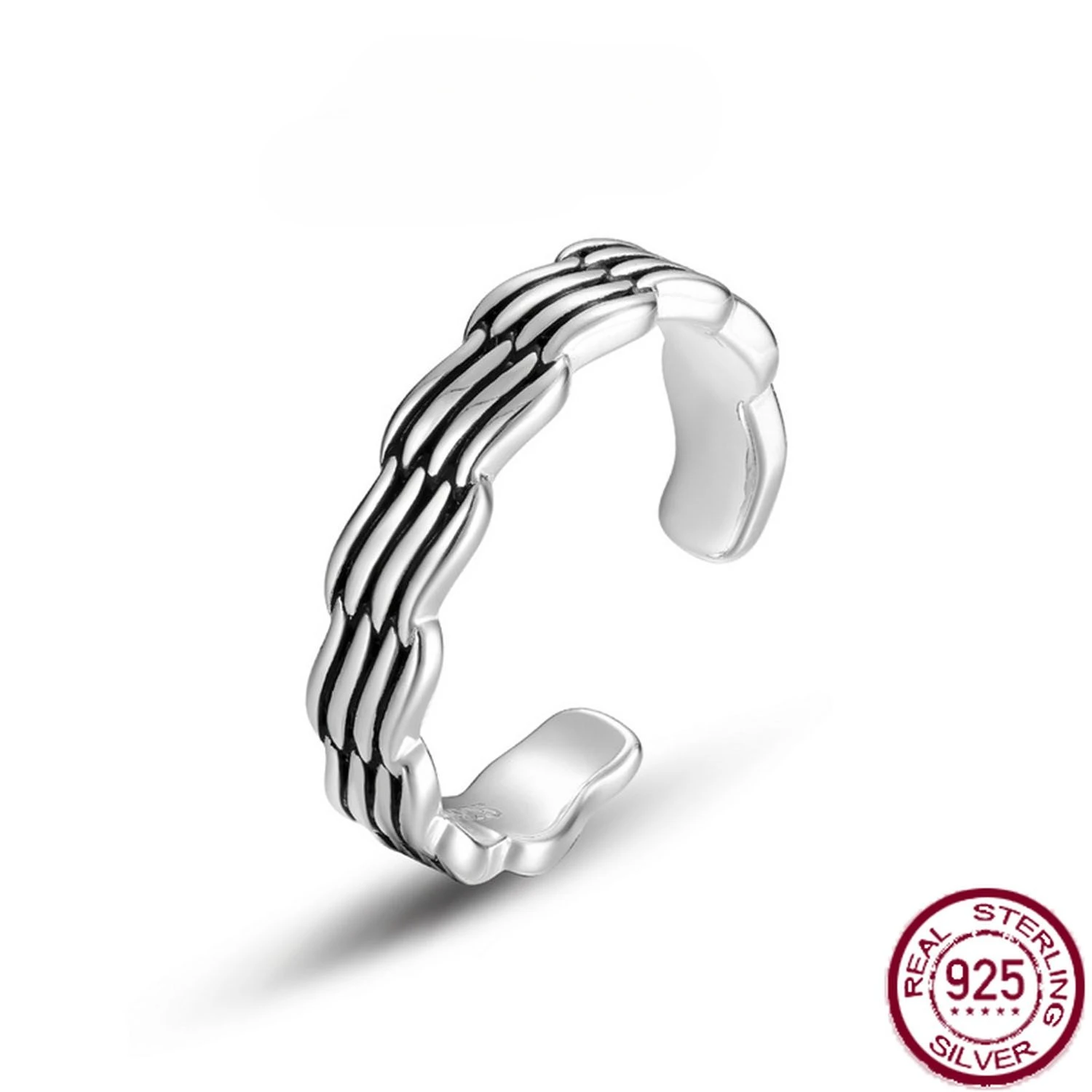 

New S925 sterling silver wave trend fashion color preservation personality cold hip-hop open ring wedding jewelry