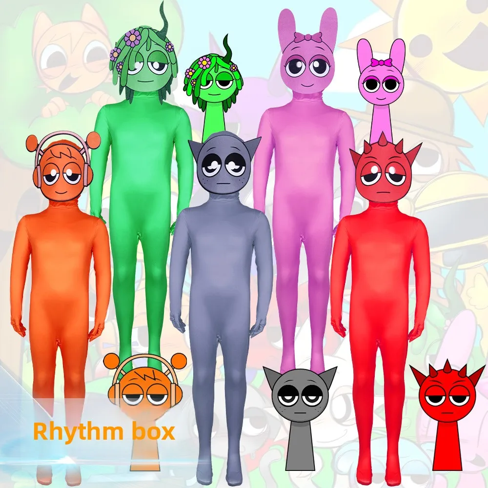 

Orange Onesie Incredibox Performance Costume loween Sprunki Rhythm Box Game Fem Suit Polyester Fiber Stage Costume