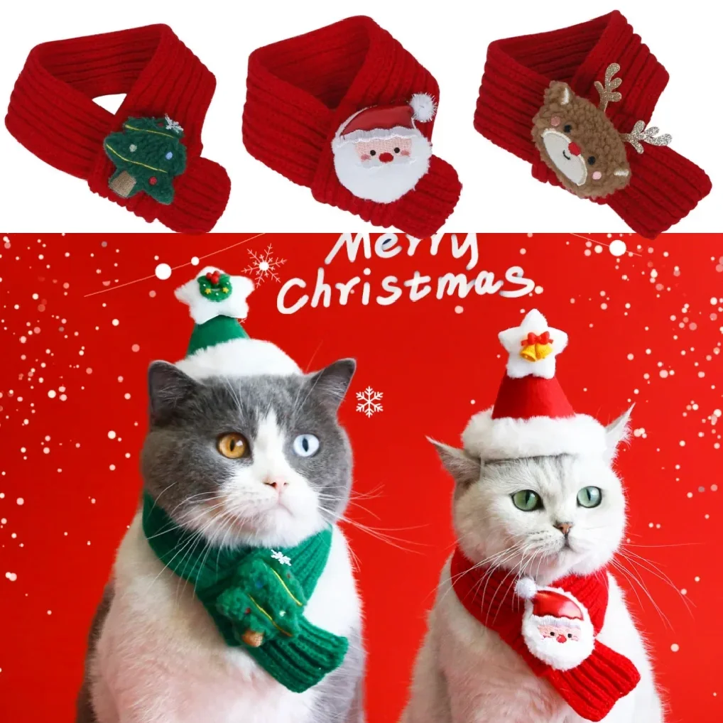 

Elk Pet Dog Knitted Christmas Scarf Cat Hat Dog Yarn Cartoon Elk Snowman Warm Plush Hat Set Dog Accessories for Small Dogs