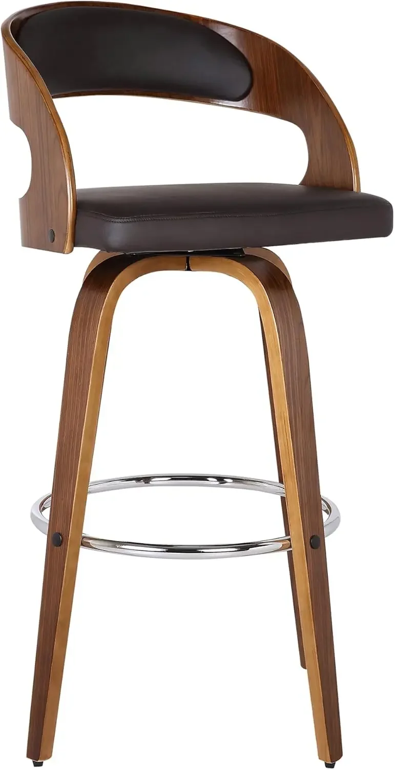 

Armen Living Shelly 26" Seat Height Mid Century Modern Swivel Bar Stool for Kitchen Island Counter in Brown Faux Leather and Wal