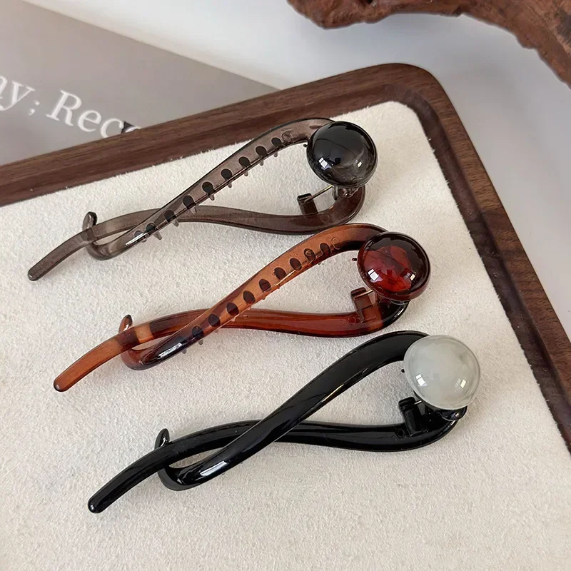 

Заколка для волос из акриловых бусин под жемчуг, 1 шт., пластиковая заколка-твист с витым дизайном, женские аксессуары для укладки волос, оптом, цвет кофе