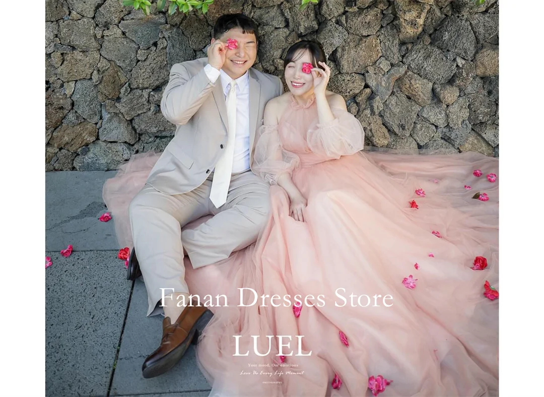 

FANAN Тюлевые вечерние платья трапециевидной формы с высоким воротом, корейские розовые пышные рукава, свадебные женские платья, платья для выпускного вечера по индивидуальному заказу