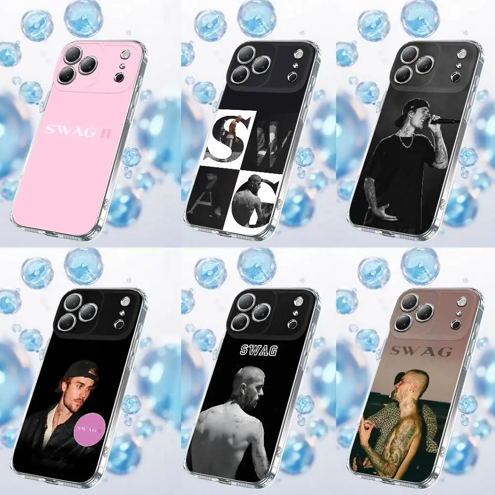 Casing HP J-Justin B-Bieber Swag II untuk iPhone 17,16,15,14,13,12,11 Plus,Pro,Max,Plus,E,Air,Mini Transparan