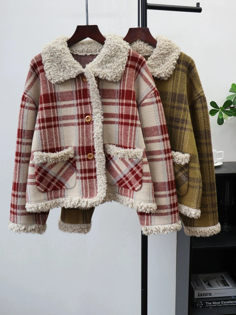 

Осенне-зимний женский свитер в стиле ретро с контрастным ромбовидным узором, кардиган, новый вязаный кардиган с v-образным вырезом и длинными рукавами в ленивом стиле