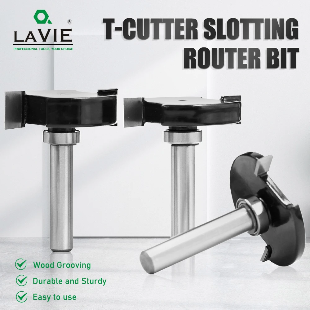 

LAVIE 8mm Shank T-Slot Router Bit with Bearing - Double Edge Grooving Cutter for Wood Slotting & Edging C08318FX4