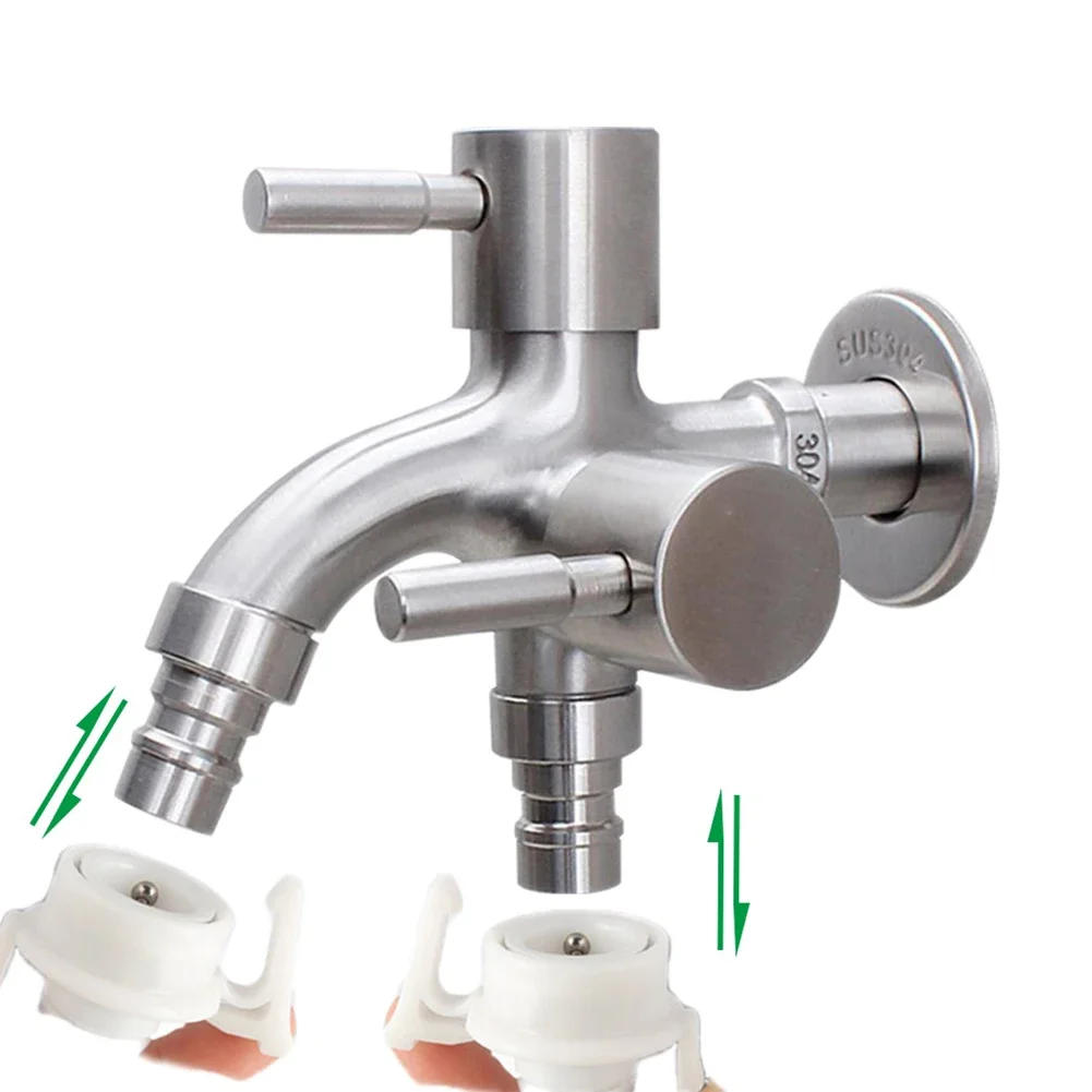 Stainless Steel Bibcock 1 in 2 out Multifunctional Washing Machine Tap Single Cold Water Wall Mount Laundry Balcony Mop Pool Tap