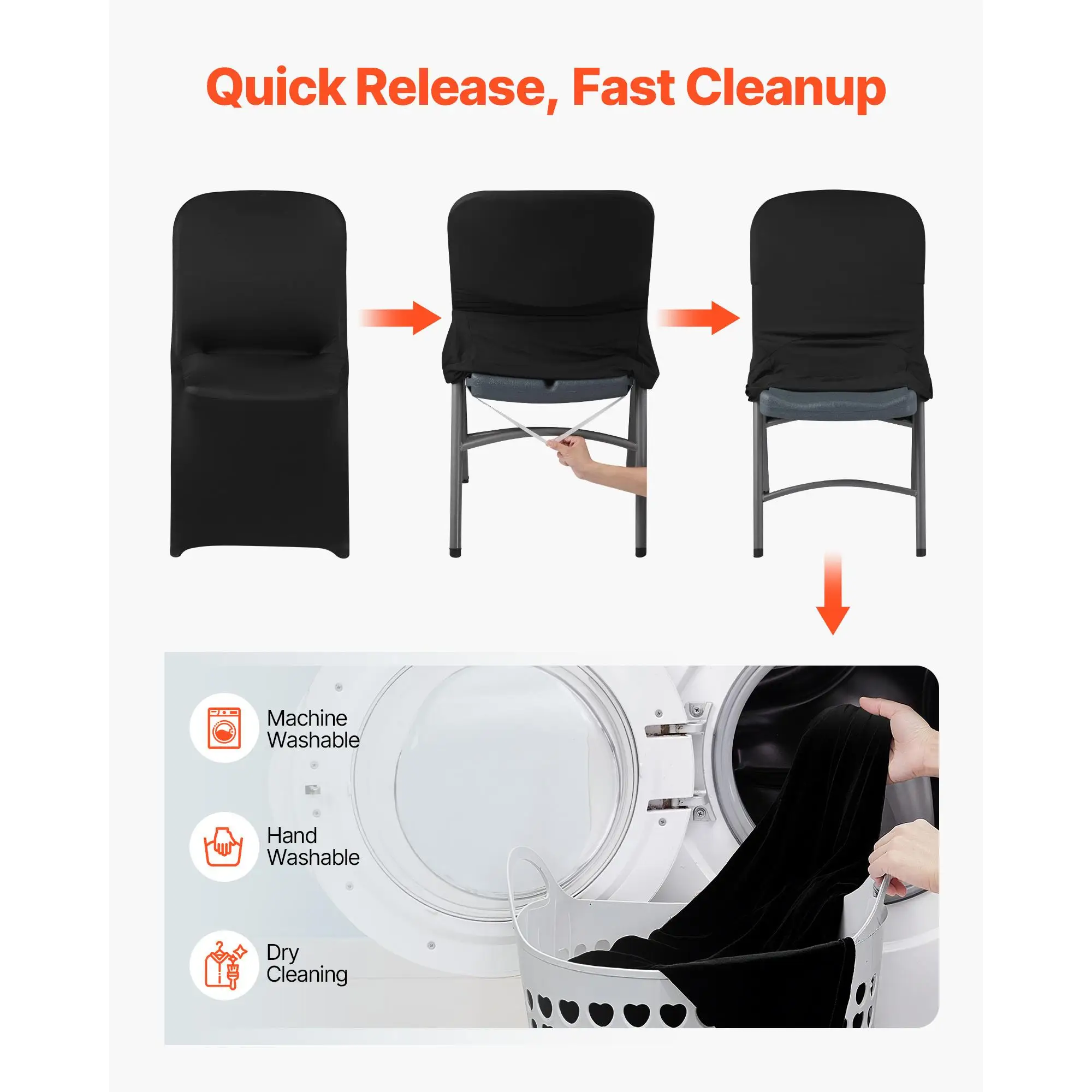 30 Pcs Black Polyester Spandex Chair Covers Stretch Slipcovers for wedding Party Dining Banquet Flat Front Chairs Fits Chairs up to 18.11 x 19.69 x 33.86 Inch