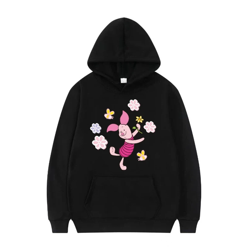 ディズニーの遊び心のある子豚のファッショナブルな巾着パーカー、男性と女性向け、ゆったりとした快適な新しいスウェットシャツ、ポケット付き