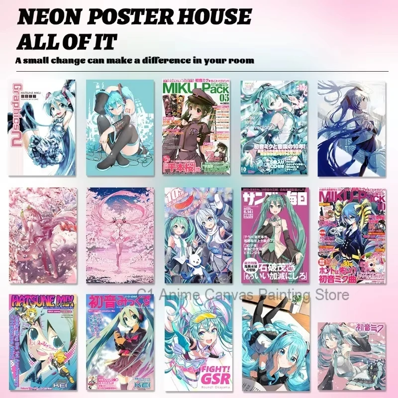 1pc frameless Hatsune Miku Anime Poster Canvas Picture MIKU Magazine Bedroom Dormitory Studio Decorative Painting Photography De