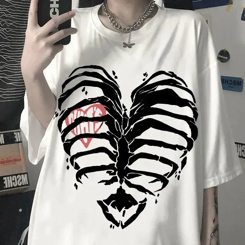 Harajuku Y2K Top Retro Korean Style T Shirts Black Demon Punk Gothic Tops  Anime Print Casual Loose T-Shirt Rock Clothes Unisex