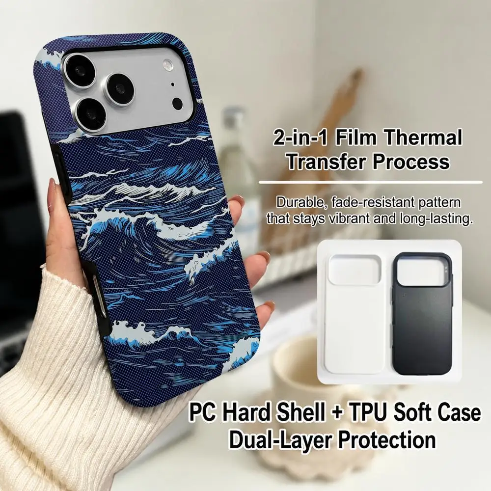 Luxury Carbon Fiber Sea Wave Texture Magsafe Phone Case For iPhone 16 Pro Max 15 Plus 14 13 12 Mini Thin Shockproof Cover view 3