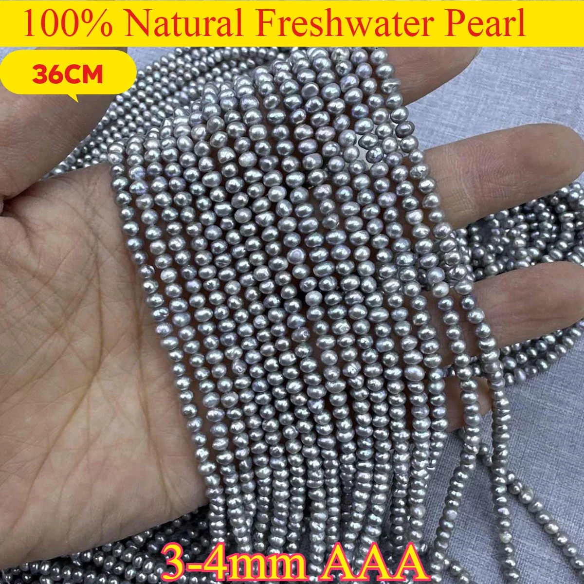 AAA 3-4mm Bright Gray Near Round Freshwater Pearl Semi-Finished Bead Strands Bulk Supplies For DIY Jewelry Necklace Bracelet
