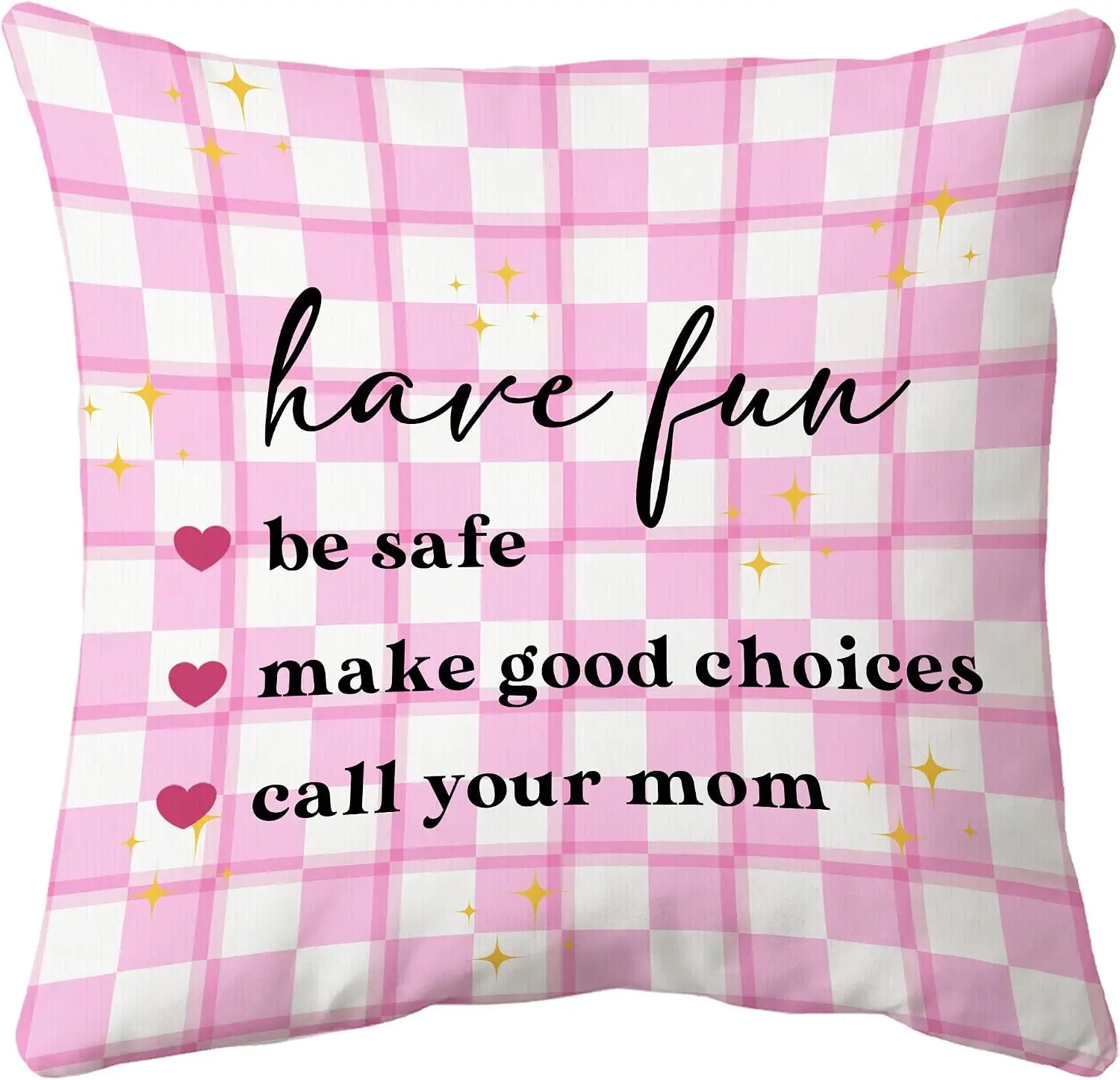 Pink Gingham Pillowcase Cushion Cover Cute Message Throw Pillow for Bed Sofa Home Decor 45x45cm