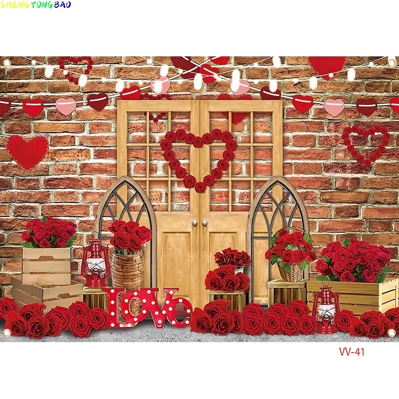 Vinyl Custom Valentine's Day Photography Backdrops Props Lover Rose Flower Wall Wedding Birthday Party Easter Background AL-06