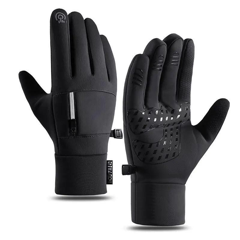 Men\'s Cycling Gloves Winter Warm Plush Fleece Wear-resistant Waterproof Touch Screen Outdoor Sports Hiking Ski with Small Pocket