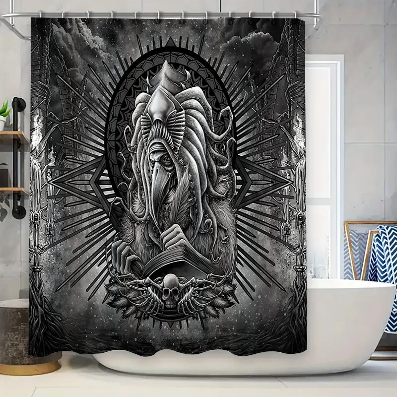 

Gothic Horror Shower Curtain Dark Fantasy Tapestry Macabre Wall Hanging Spooky Home Decor Halloween Gothic Art Skull Pattern Bat