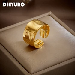 DIEYURO 316L Stainless Steel Irregular Beveled Opening Adjustable Ring For Women New Trend 2-Color Lady Fashion Jewelry Gifts