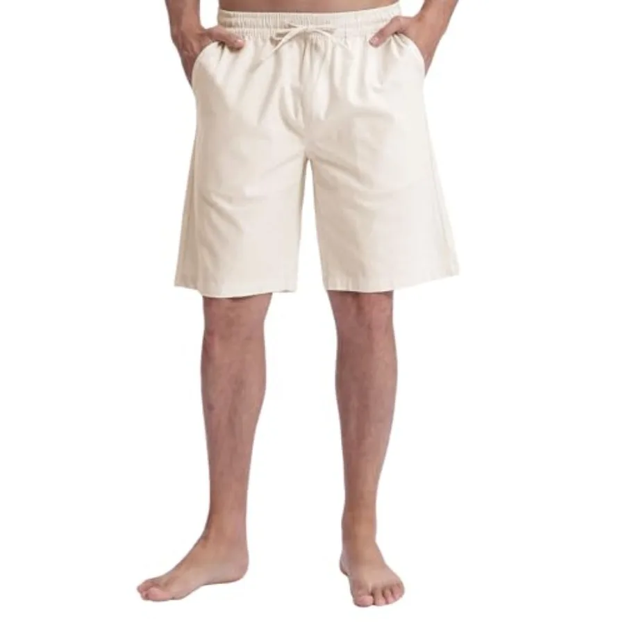 

Men's Stretch Cotton Linen Shorts Casual Drawstring Relax Fit Elastic Waist Summer Beach Linen Shorts