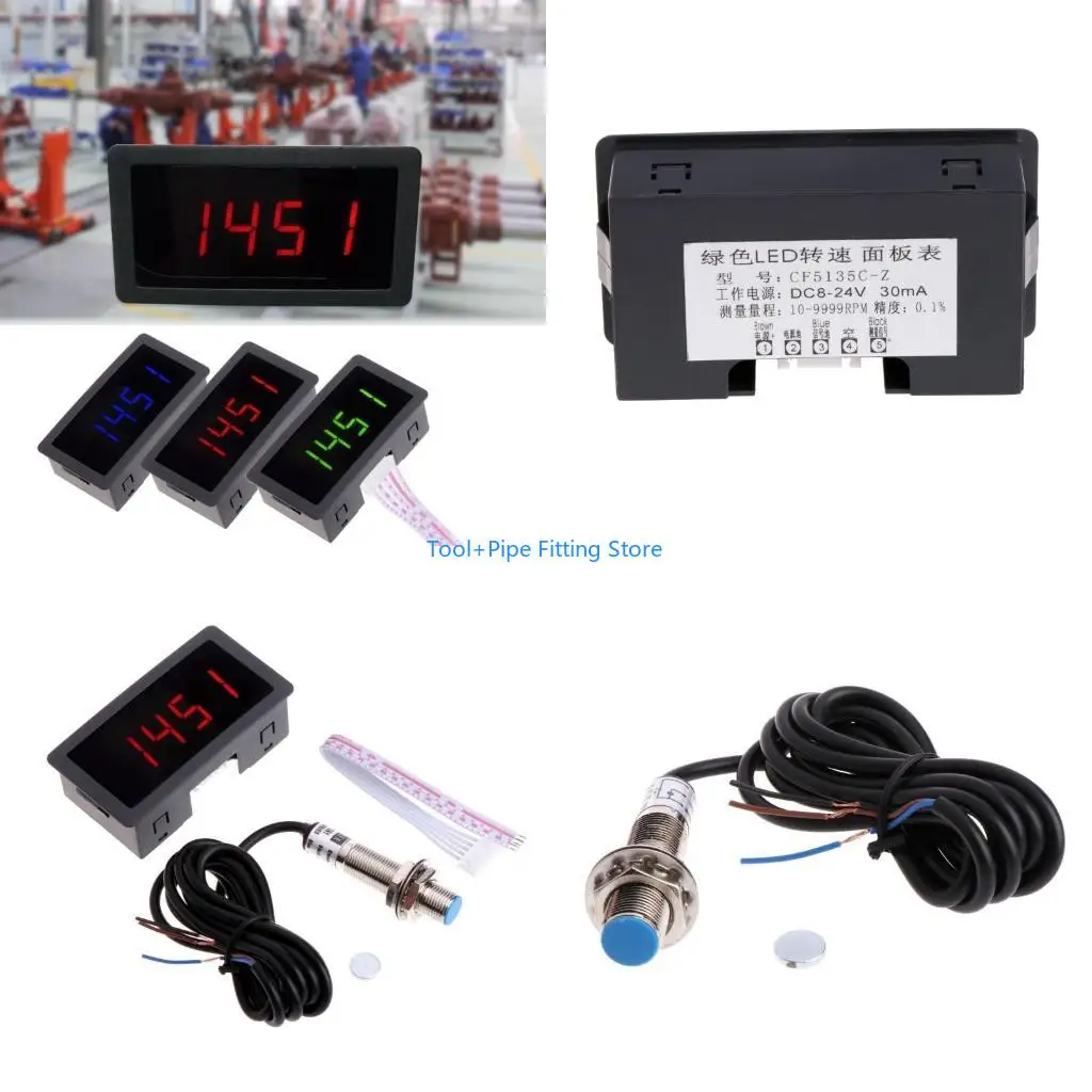 F92B for Lathe/Mower 4 Digital LED Tachometer-RPM Speed Meter+Proximity Switch