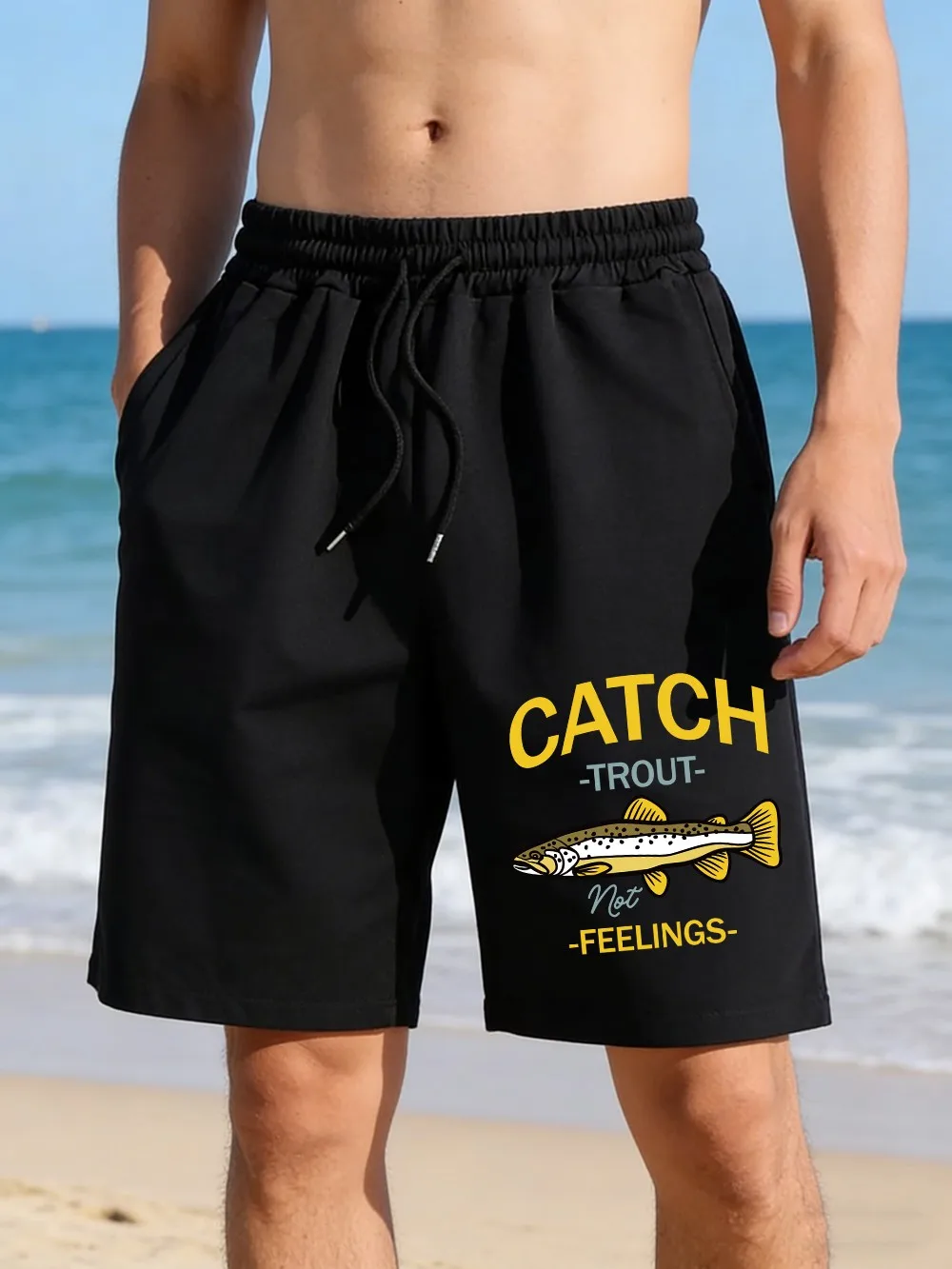 

Catch Trout Not Feelings Prints Pants Mens Basics High Waisted Wide Beach Shorts Summer Oversized Shorts Casual Pocket Clothes
