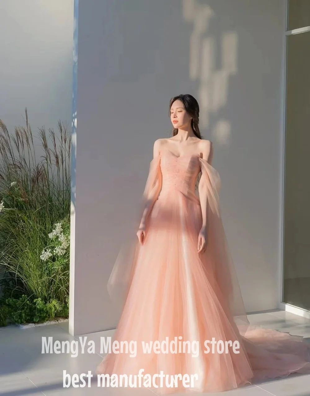 ZHUISHU エレガントでロマンチックなブラッシュウェディングドレス韓国の写真撮影恋人シアーブライダルドレスプリンセスチュールハイエンドCustomizd