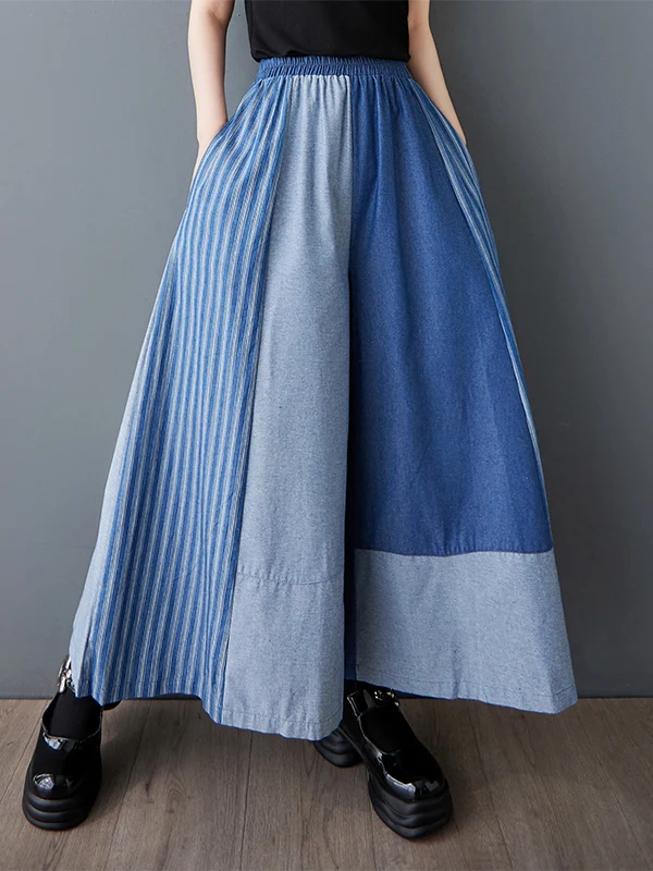 

Spring Summer New Women's Wide Leg Pants Casual Thin Denim Color Blo Loose plus Size Casual Trousers High Waist Long Pants