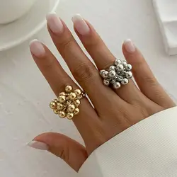 IngeSight.Z Creative Design CCB Small Ball Ring for Women Men Trending Irregular Metal Opening Finger Ring Couple Punk Jewelry