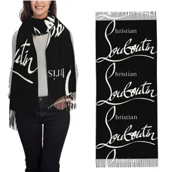 Womens C-Christians L-Louboutined Logo Cashmere Scarf Soft Pashmina Shawls and Wraps Scarves forOffice