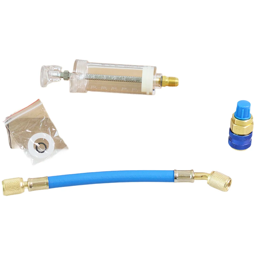 30ML AC Cooling Agent Oil Charger Injection Tool with Pressure Gauge 14 Inch SAE Thread for Automotive AC Systems