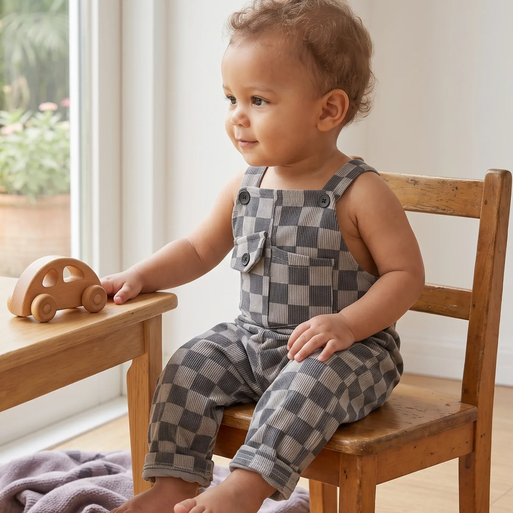 Summer Baby Boys Grid Jumper Pants Denim Clothing Shorts Suspenders Rompers Toddler Infant Girl Pocket Clothes 0-3Y