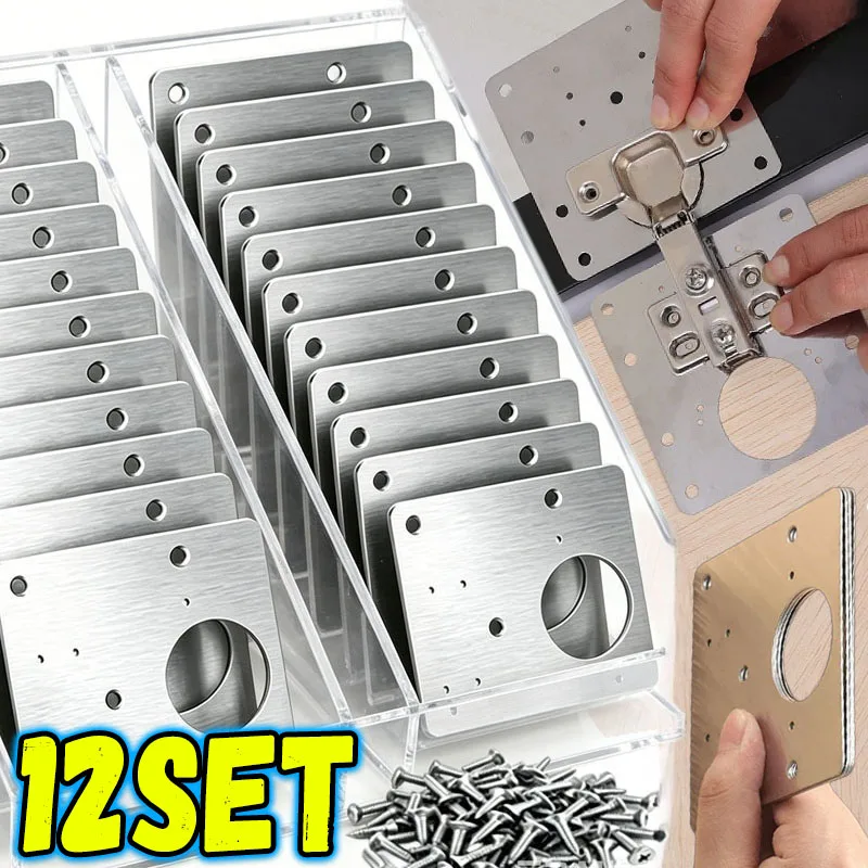 Square Cabinet Hinge Repair Plate Kit Furniture Drawer Door Hinge Mounting Plates with Screw Stainless Steel Flat Fixing Bracket