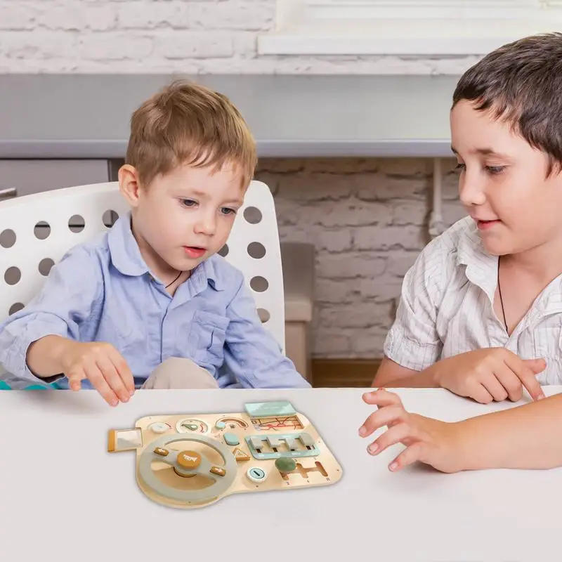 

Toddler Steering Wheel Toy Children Driving Simulator Board Interactive Wooden Dashboard Steering Wheel Pretend Play Driving Toy