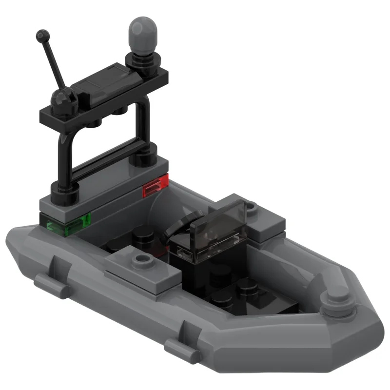 Inflatable Motor Boat MOC Building Blocks Nautical Detail Steering Console Model DIY Brick Kit Desktop Collectible Display