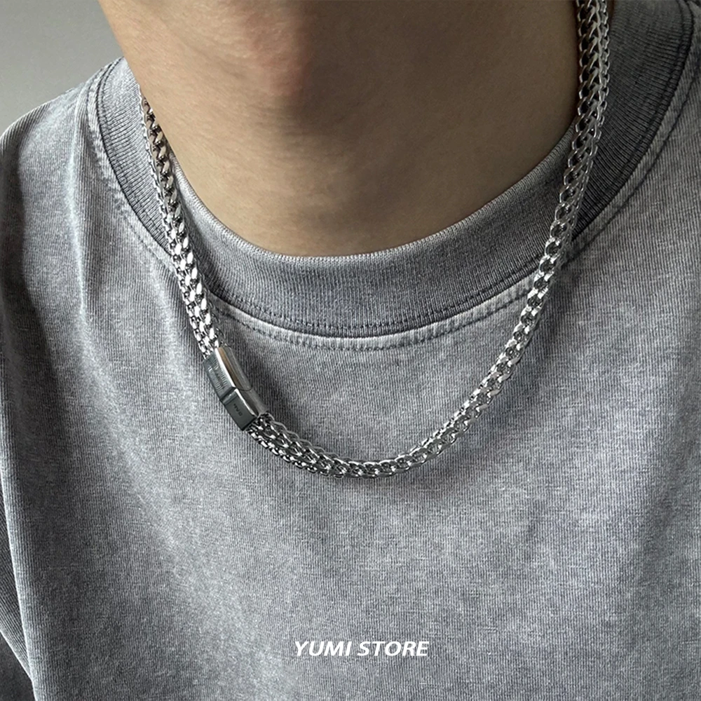 Hip-Hop Titanium Steel Double Cuban Necklace For Man Retro Simple No Fade Clavicle Sweater Chain Choker Street Jewelry Wholesale